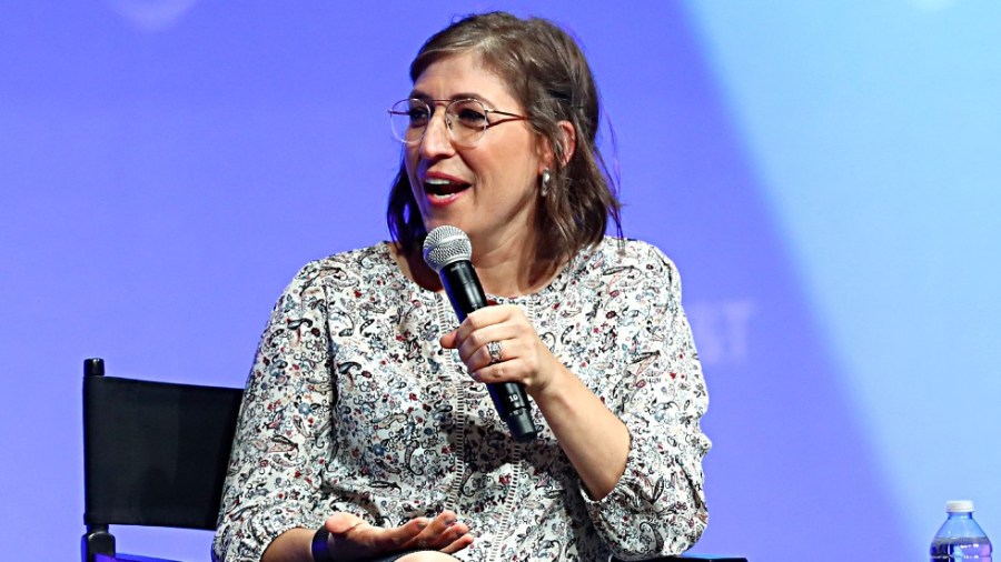 Mayim Bialik speaks during 'The Scully Effect - I Want to Believe in STEM' panel at AT&T SHAPE at Warner Bros. Studios in 2019