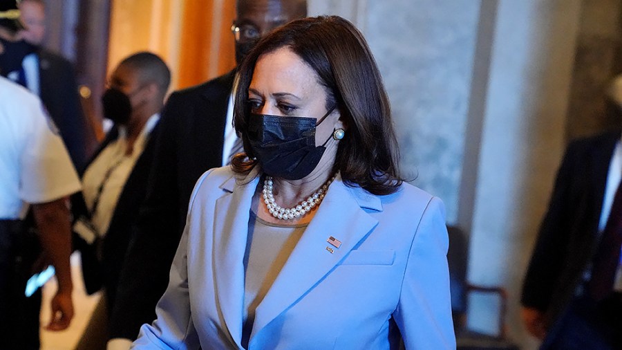 Vice President Harris leaves the Capitol on Monday, August 2, 2021 after a meeting to discuss voting rights.