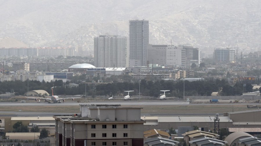 his picture taken on August 14, 2021 shows aircrafts standing on the tarmac of the airport in Kabul