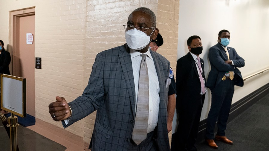 Rep. Gregory Meeks (D-N.Y.) leaves a House Democratic Caucus meeting on Tuesday, August 24, 2021 where they mostly discussed the John Lewis Voting Rights Advancement Act.