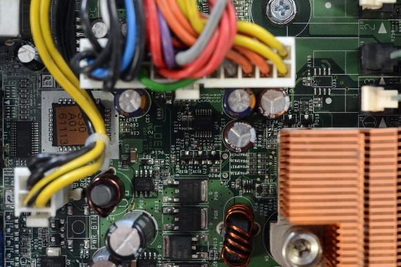 This picture taken on March 28, 2013 in Rennes, western France shows electronic circuits on a computer's motherboard