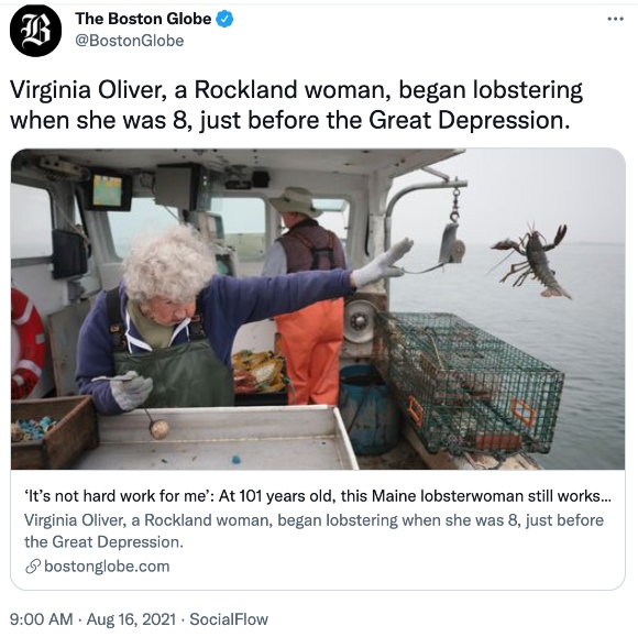 Virginia Oliver, a Rockland woman, began lobstering when she was 8, just before the Great Depression