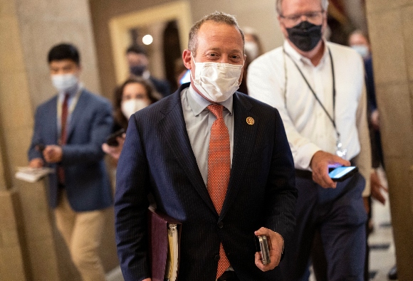 Rep. Josh Gottheimer (D-NJ) walks to the office of House Speaker Nancy Pelosi