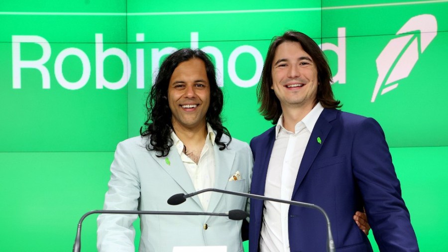 Baiju Bhatt and Vlad Tenev attend Robinhood Markets IPO Listing Day on July 29, 2021 in New York City