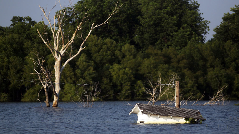 A house floats after the flooding in Tennessee