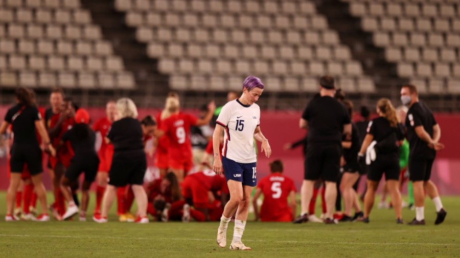 Megan Rapinoe #15 of Team United States looks dejected following defeat