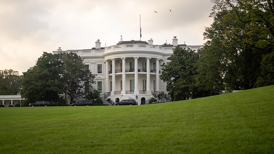 The White House is seen from the South Lawn on Sunday, August 29, 2021.