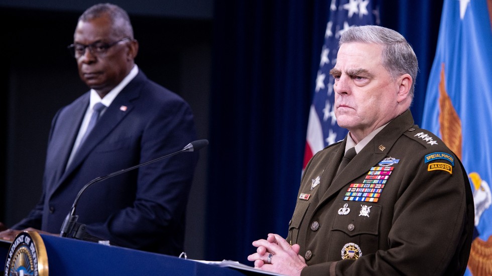 ecretary of Defense Lloyd Austin and Gen. Mark Milley, chairman of the Joint Chiefs of Staff, hold a press briefing about the U.S. military drawdown in Afghanistan