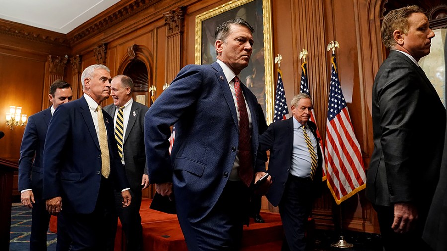 Rep. Ronny Jackson (R-Texas) leaves a press conference on Tuesday, August 31, 2021 to discuss holding the Biden administration accountable for the withdrawal from Afghanistan.