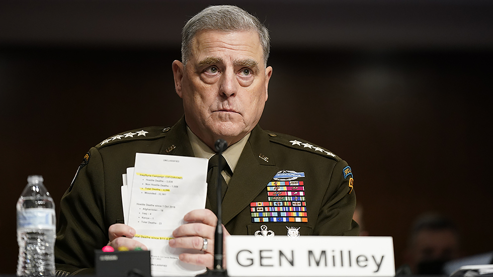 Chairman of the Joint Chiefs of Staff Gen. Mark Milley attends a Senate Armed Services Committee hearing on the conclusion of military operations in Afghanistan and plans for future counterterrorism operations, Tuesday, Sept. 28, 2021.