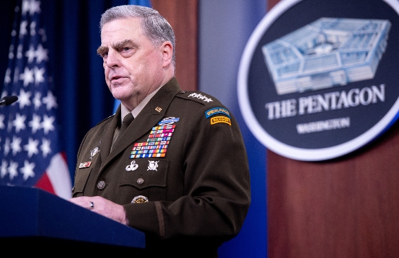 US Army General Mark Milley, Chairman of the Joint Chiefs of Staff, holds a press briefing