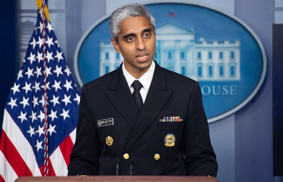 US Surgeon General Dr. Vivek H. Murthy speaks during a press briefing