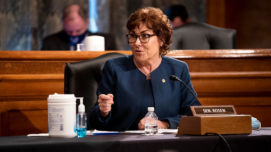 Sen. Jacky Rosen (D-Nev.) during a Senate Homeland Security & Governmental Affairs Committee hearing to discuss security threats 20 years after the 9/11 terrorist attacks on Tuesday, September 21, 2021.