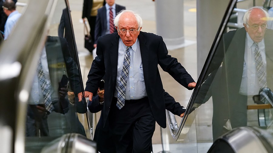 Sen. Bernie Sanders (I-Vt.) arrives to the Capitol for a vote on Monday, July 19, 2021.