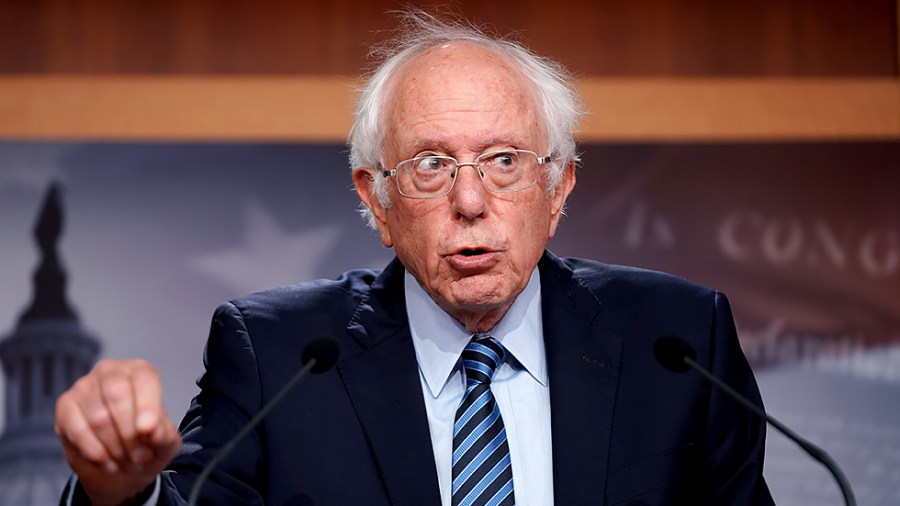 Sen. Bernie Sanders (I-Vt.) addresses reporters during a press conference on Tuesday, July 20, 2021 to discuss the National Security Powers Act.