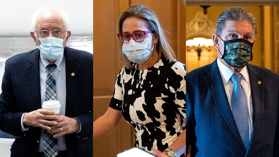 Sens. Bernie Sanders (I-Vt.), Kirsten Sinema (D-Ariz.) and Joe Manchin (D-W.Va.)