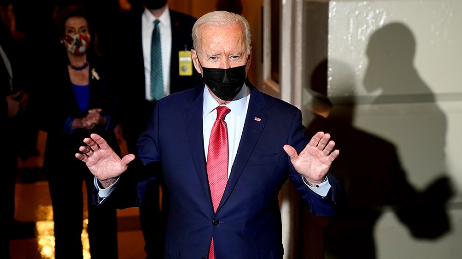 President Biden speaks to reporters after a Democratic Caucus meeting at the Capitol to discuss the bipartisan infrastructure plan on Friday, October 1, 2021.