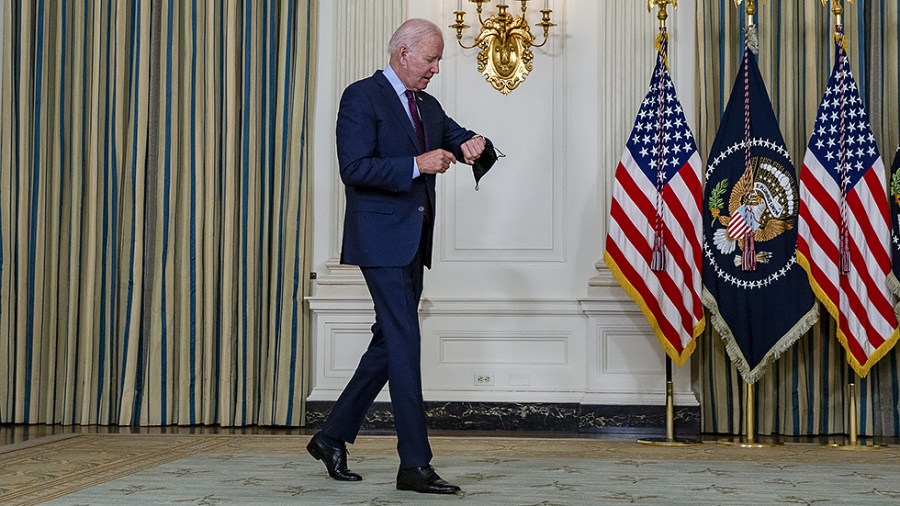 President Biden arrives to delivers remarks regarding the debt ceiling and infrastructure package being debated on Capitol Hill on Monday, October 4, 2021.