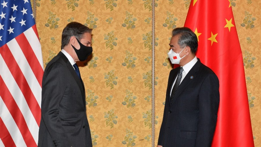 US Secretary of State Antony Blinken, left, and Chinese Foreign Minister, Wang Yi meet