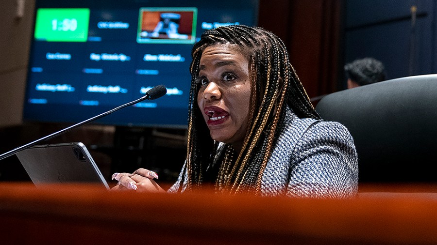 Rep. Cori Bush (D-Mo.) questions Attorney General Merrick Garland during a House Judiciary Committee oversight hearing of the Department of Justice on Thursday, October 21, 2021.