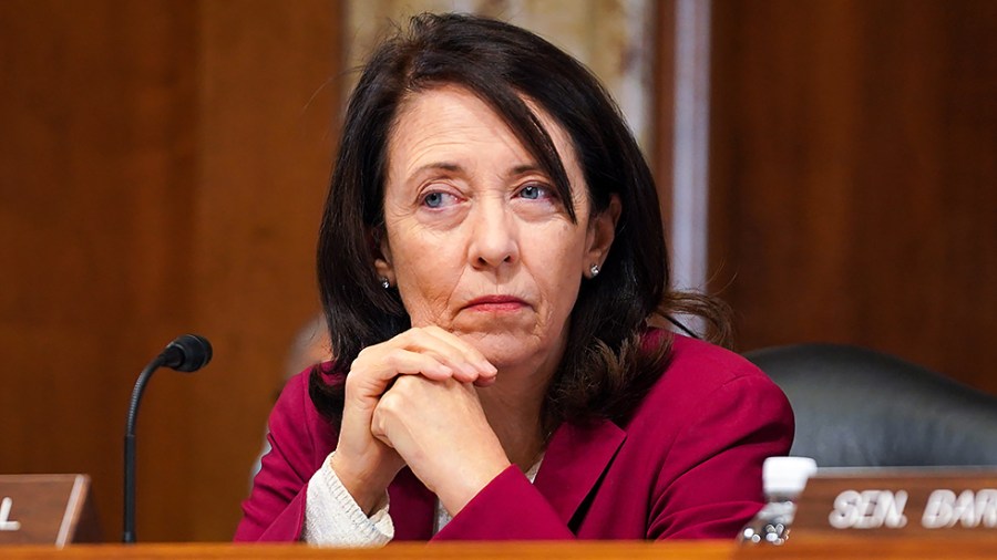 Sen. Maria Cantwell (D-Wash.) is seen during a Senate Energy and Natural Resources Committee nomination hearing on Tuesday, October 19, 2021.