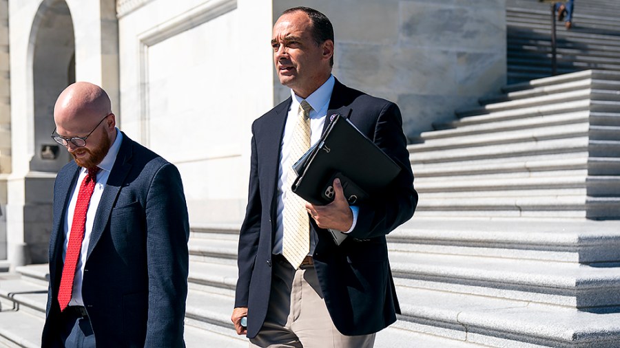 Rep. Bob Good (R-Va.) walks over to a press conference on Wednesday, September 29, 2021 to introduce the Defending Students' Civil Rights Act to stop Critical Race Theory teaching in schools.