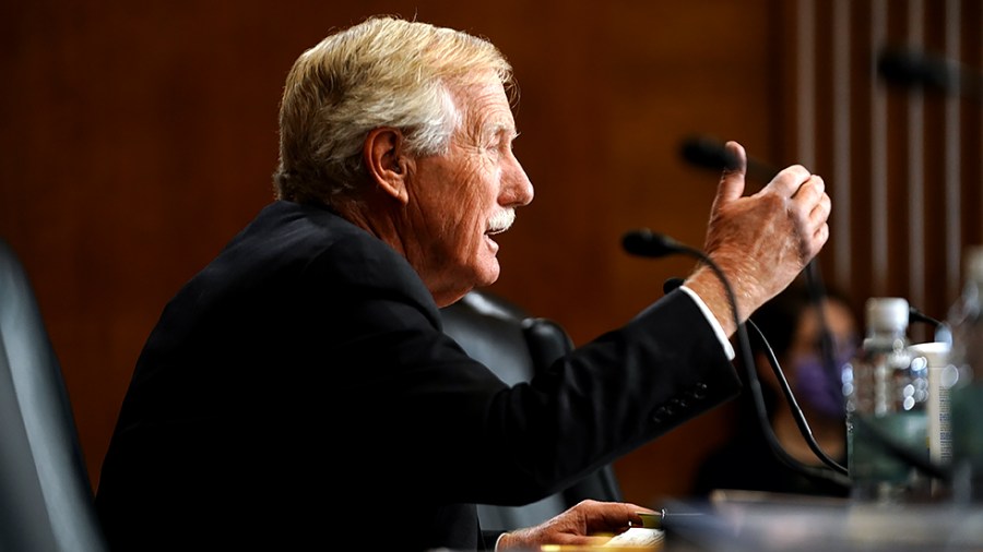 Sen. Angus King (I-Maine) speaks during a Senate Energy and Natural Resources Committee hearing to examine the the Federal Energy Regulatory Commission on Tuesday, September 28, 2021.