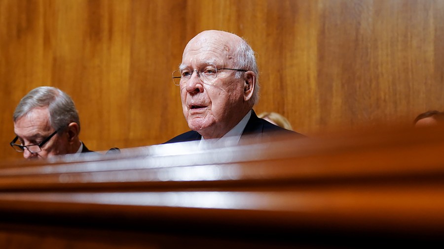 Sen. Patrick Leahy (D-Vt.) makes an opening statement during a Senate Judiciary Committee hearing to renew the Violence Against Women Act on Tuesday, October 5, 2021.