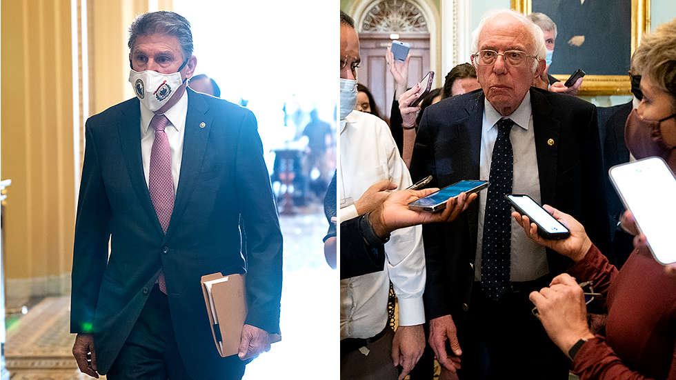 Sens. Joe Manchin (D-W.Va.) and Bernie Sanders (I-Vt.)