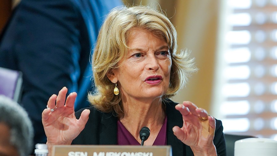 Sen. Lisa Murkowski (R-Alaska) is seen during a Senate Energy and Natural Resources Committee hearing to examine the the Federal Energy Regulatory Commission on Tuesday, September 28, 2021.