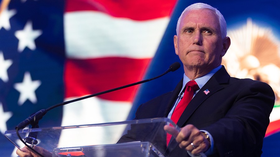 Former Vice President Mike Pence during the 2021 Free Iran Summit in Washington, D.C. on Oct. 28, 2021.