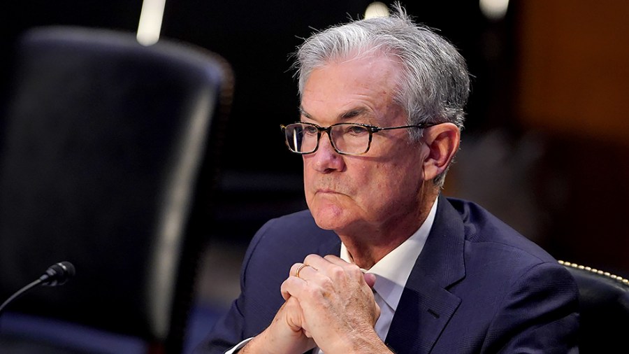 Federal Reserve Chairman Jerome Powell is seen during a Senate Banking, Housing, and Urban Affairs Committee hearing to discuss oversight of the CARES Act within the Federal Reserve and Department of Treasury on Tuesday, September 28, 2021.