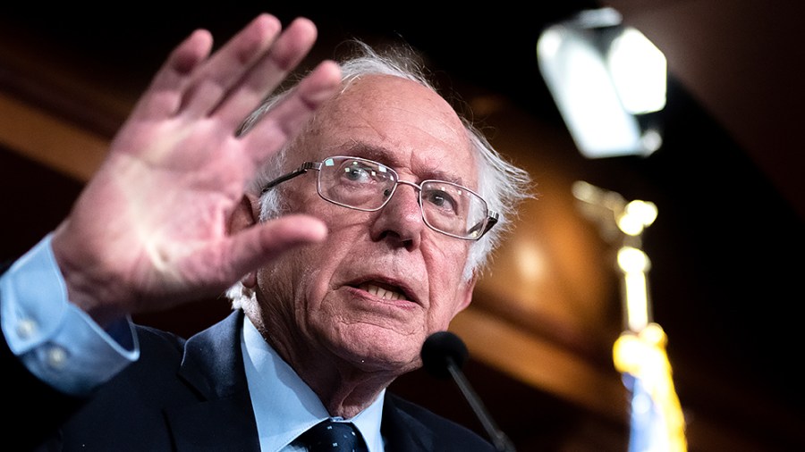 Sen. Bernie Sanders speaks at a press conference to discuss reconciliation and Sen. Joe Manchin’s (D-W.Va.) recent comments on Oct. 6, 2021.