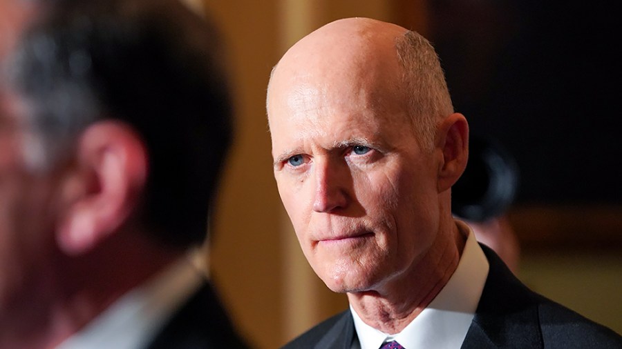 Sen. Rick Scott (R-Fla.) is seen during a press conference after the weekly policy luncheon on Tuesday, October 19, 2021.