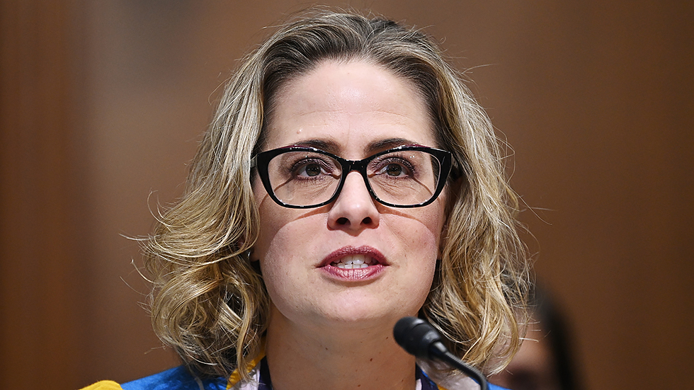 Sen. Kyrsten Sinema (D-Ariz.) offers remarks in support of the nomination of Chris Magnus to be the next US Customs and Border Protection commissioner during a Senate Finance Committee hearing on Tuesday, October 19, 2021.