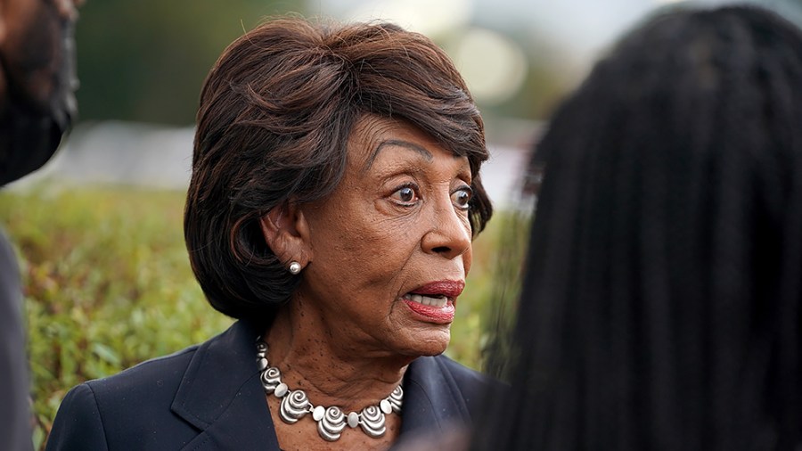 Rep. Maxine Waters (D-Calif.) addresses members prior to a press conference on Tuesday, October 12, 2021 to advocate for funding for housing to be included in the Build Back Better Act.