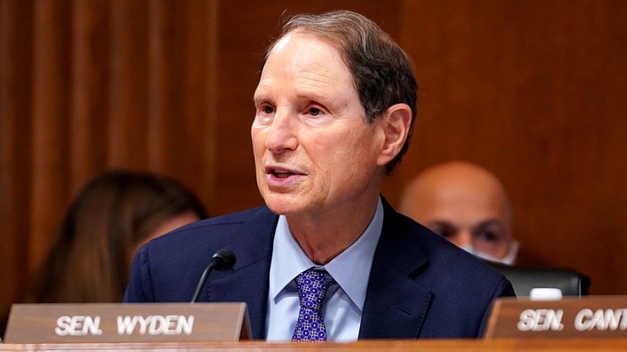 Sen. Ron Wyden (D-Ore.) is seen during a Senate Energy and Natural Resources Committee nomination hearing on Tuesday, October 19, 2021.