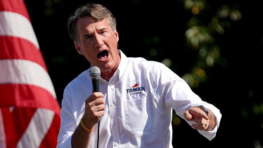 Virginia Republican gubernatorial candidate Glenn Youngkin addresses supporters about his education agenda during an event at Eva Walker Park in Warrenton, Va., on Thursday, October 14, 2021.