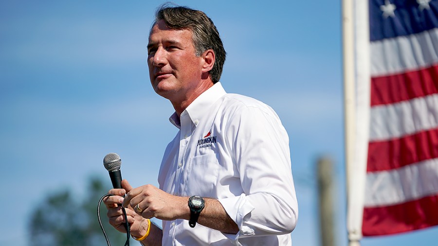 Virginia Republican gubernatorial candidate Glenn Youngkin addresses supporters about his education agenda during an event at Eva Walker Park in Warrenton, Va., on Thursday, October 14, 2021.