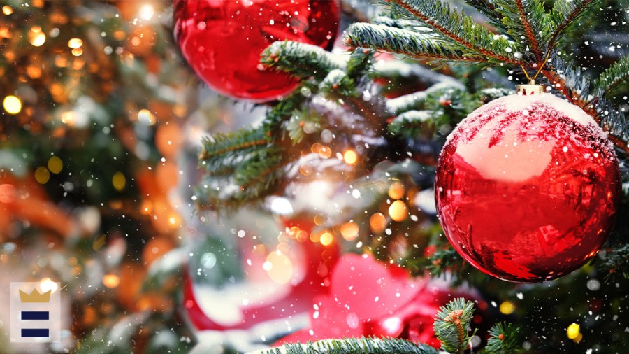 close up of ornaments on a Christmas tree