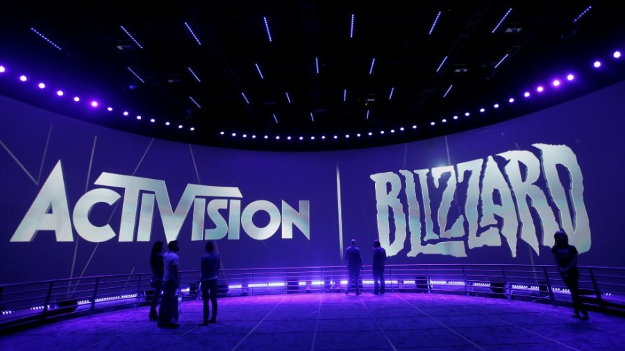 Activision Blizzard booth is seen during the 2019 Electronic Entertainment Expo in Los Angeles