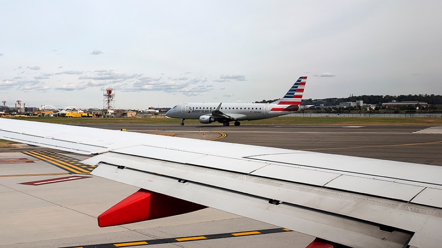 An American Airlines Embraer 175 operated by Republic Airways is seen taxing at Reagan National Airport in Arlington, Va., on Thursday, November 4, 2021.