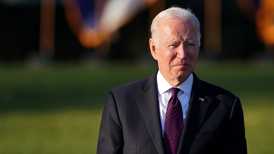 President Biden is seen during a billing signing ceremony for the Infrastructure Investment and Jobs Act on the South Lawn of the White House on Monday, November 15, 2021.