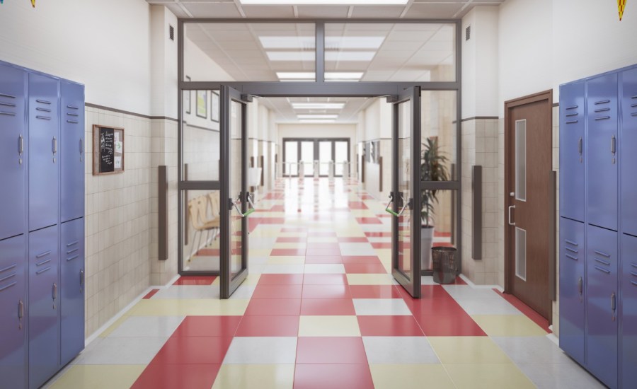 an empty school hallway