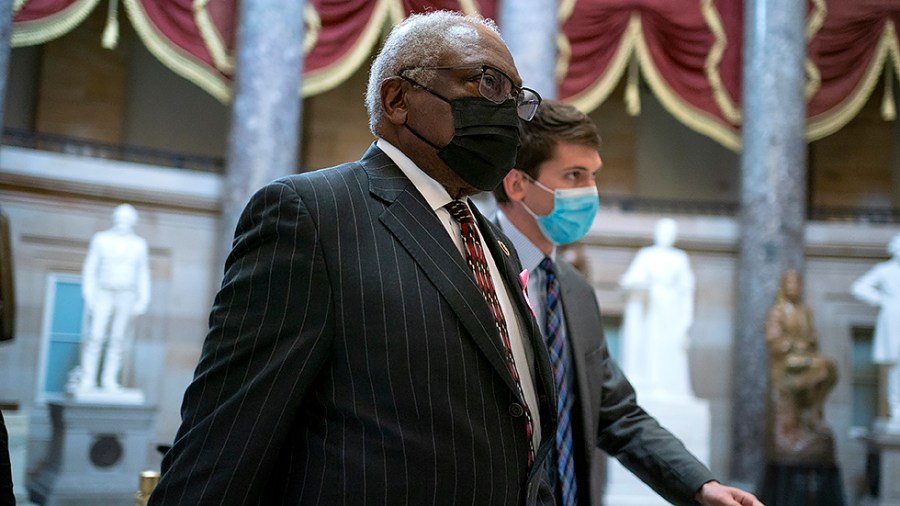 House Majority Whip James Clyburn (D-S.C.) walks through Statuary Hall during votes on Wednesday, October 27, 2021.