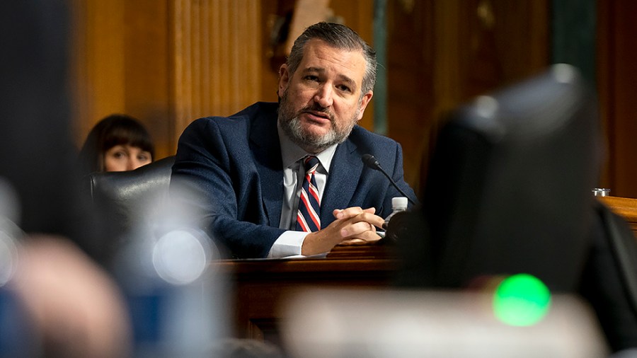 Sen. Ted Cruz (R-Texas) questions Secretary of Homeland Security Alejandro Mayorkas over detention centers near the border during a Senate Judiciary Committee oversight hearing of the Homeland Security Department with Secretary Alejandro Mayorkas on Tuesd