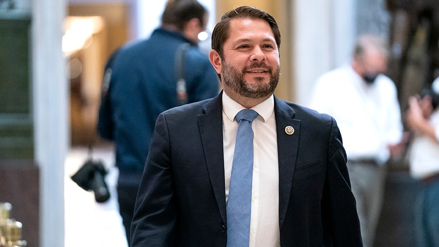 Rep. Ruben Gallego (D-Ariz.) walks through Statuary Hall during votes on Wednesday, October 27, 2021.