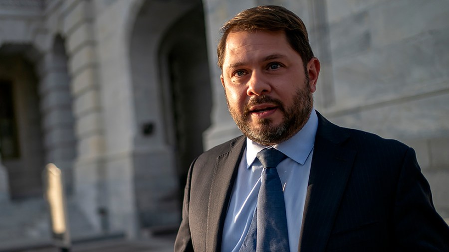 Rep. Ruben Gallego (D-Ariz.) leaves the House Chamber following a series of votes regarding veterans on Tuesday, November 16, 2021.