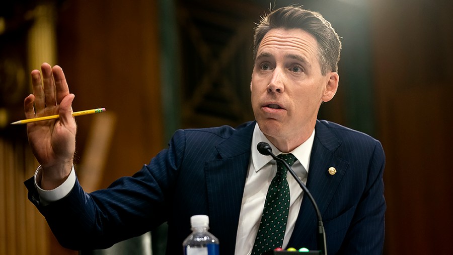 Sen. Josh Hawley (R-Mo.) questions Secretary of Homeland Security Alejandro Mayorkas during a Senate Judiciary Committee oversight hearing of the Homeland Security Department on Tuesday, November 16, 2021.