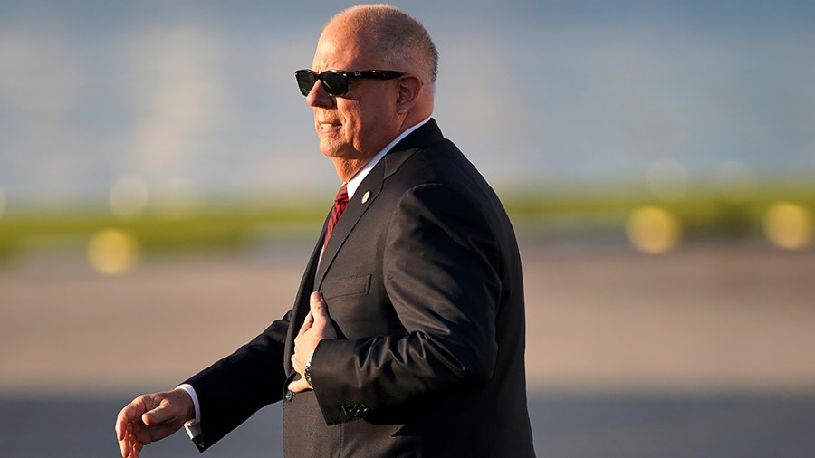 Maryland Governor Larry Hogan (R) arrives to speak at an event with President Biden to discuss the bipartisan infrastructure deal during an event at the Port of Baltimore’s Dundalk-Marine Terminal in Baltimore Md., on Wednesday, November 10, 2021.